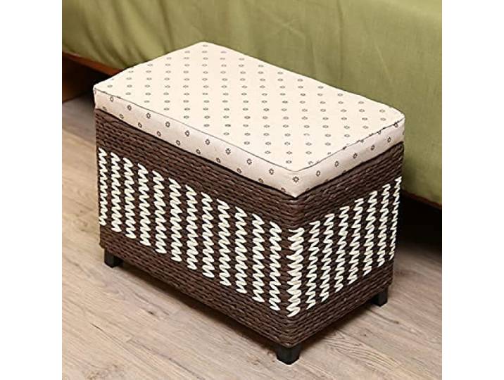 PLKASHUC Rattan-geflochtene Aufbewahrungsbank, Ottomane for Schuhe, Spielzeug, Kleidung(Brown,50x30x30cm(20x12x12inch))