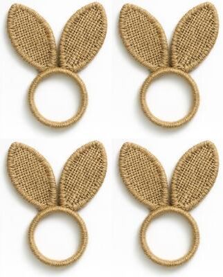 Threadmade Burlap Bunny Ear Napkin Rings, Set of 4