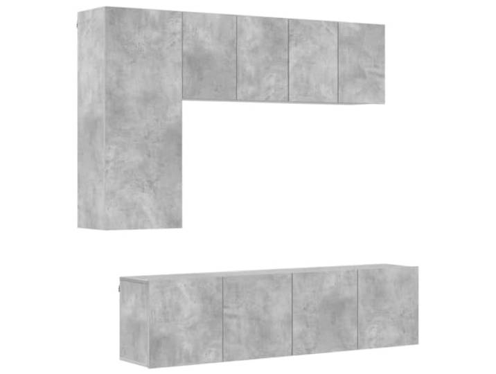 GHVBNMF 5-TLG. TV Wandschrank Set Wohnwand Hängeschrank Betongrau Platzsparendes Hängeregal Set aus Holzwerkstoff für Wohnzimmer und Flur, vielseitig kombinierbar mit reichlich Stauraum.
