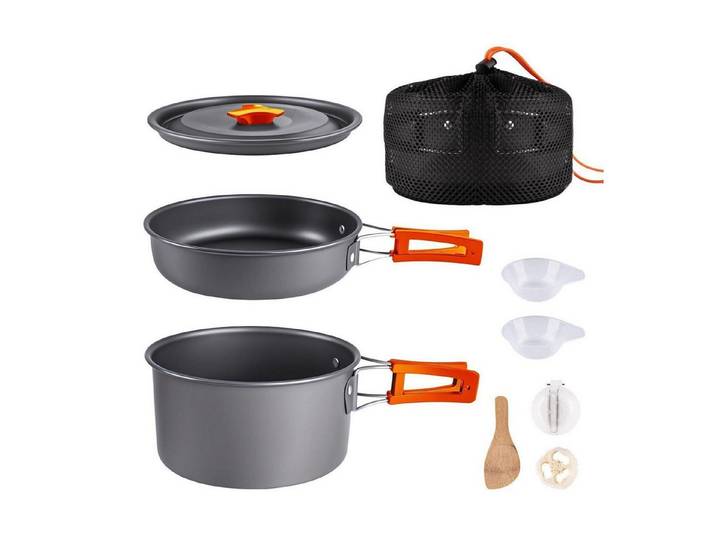 LuxusKollektion Geschirr-Set Camping Kochgeschirr Set Aluminium Orange 8-teilig, Metall