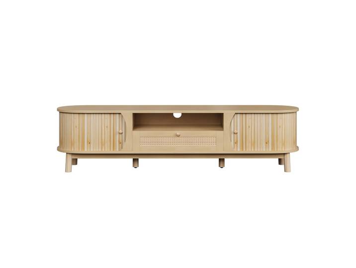 Meuble tv en rotin, portes coulissantes et tiroir, 165 cm, naturel