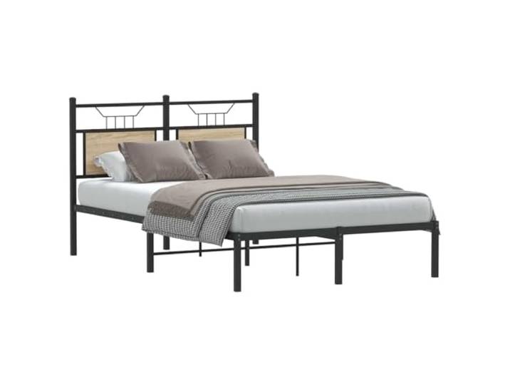 KTHLBRH Bettgestell Eiche Sonoma 120 x 190 cm mit Kopfteil Gestell aus Stahl, Bodenabstand 27 cm, atmungsaktiver Lattenrost, ohne Matratze