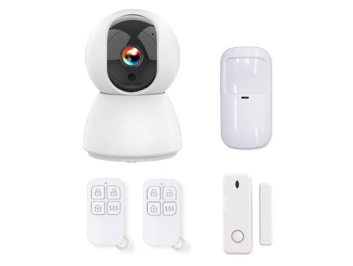 KYF Hikers Kit d’alarme extensible connecté Wi-Fi 434 MHz avec caméra IP 4 MP, sirène intégrée 90 dB, détecteur de mouvement, capteur porte/fenêtre et deux télécommandes
