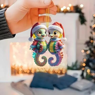 Inspire Select Cartoon Acrylic Christmas Tree Hanging Ornament 2D Flat Xmas Tree Pendant For Holiday Tree & Home Decor seahorse