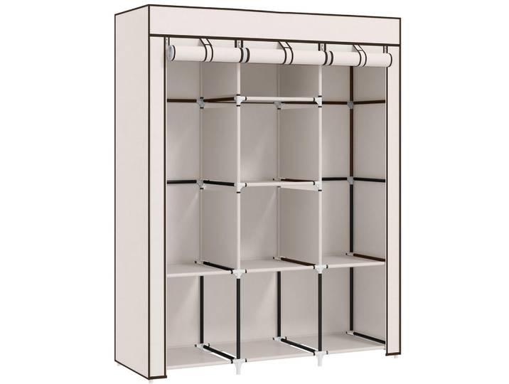 Homcom Stoffschrank, Faltschrank, Kleiderschrank mit Kleiderstangen, 8 Ebenen Cremeweiß, Weiß, Metall, 43x162.5x125 cm, Schlafzimmer, Kleiderschränke, Stoffschrank