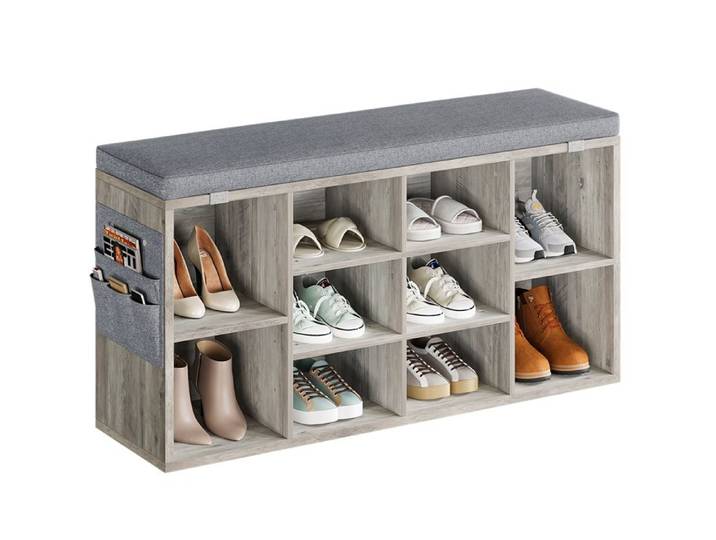 Banc à Chaussures Organiseur De Chaussures avec 10 Compartiments Meuble De Rangeme 104X30X53CM Gris