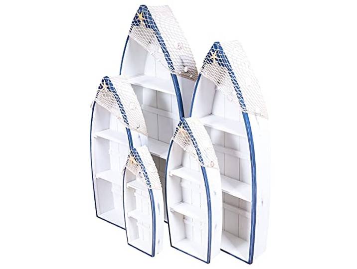 levandeo 5er Set Regale H48-102cm Boot Holz Maritim Blau Weiß Holzregal Deko Standregal Seefahrt Bootsregal Dekoregal