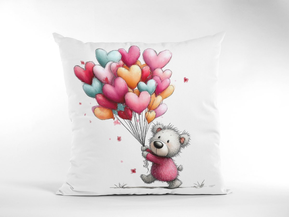 Valentijnsbeer met hartballonnen kussen - Liefdevol decoratiecadeau