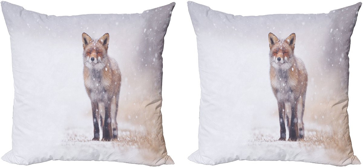 ABAKUHAUS Vos Decoratiekussen – Set van 2 Kussenhoezen – Bruin-Wit