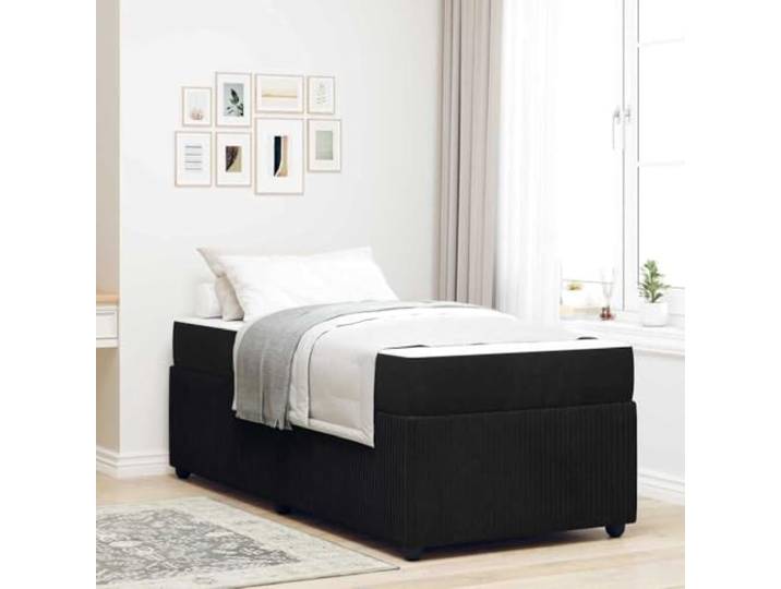 Stoffbezogener Holzrahmen Modernes Design 100 x 200 cm Schwarz Bettrahmen mit Matratze Schwarz 100 x 200 cm Stoff Einzelbett Holzgestell mit Taschenfederkern Komfort