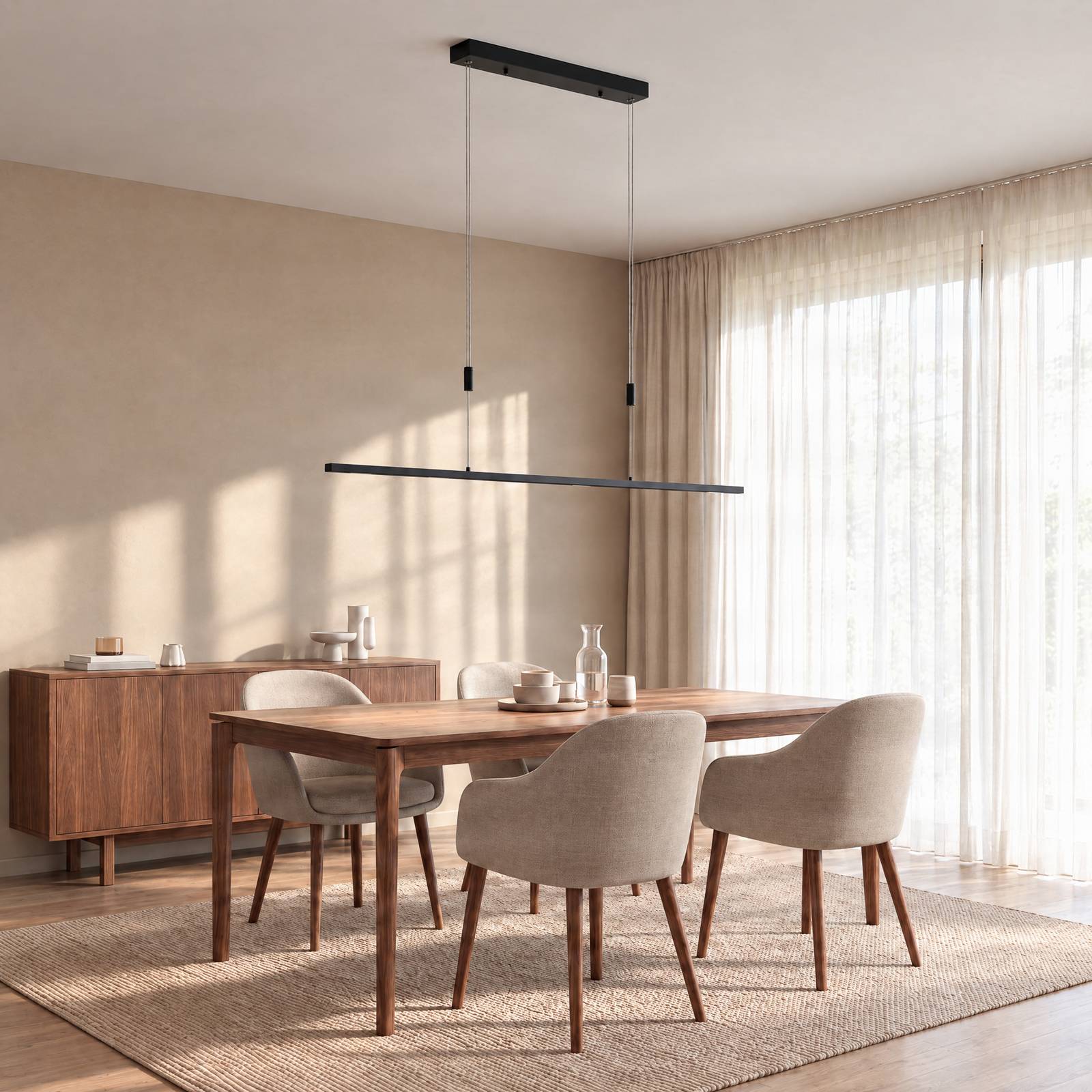 Hängelampe Stakato Lucande, dimmbar, schwarz, für Wohn- / Esszimmer, Metall, Modern