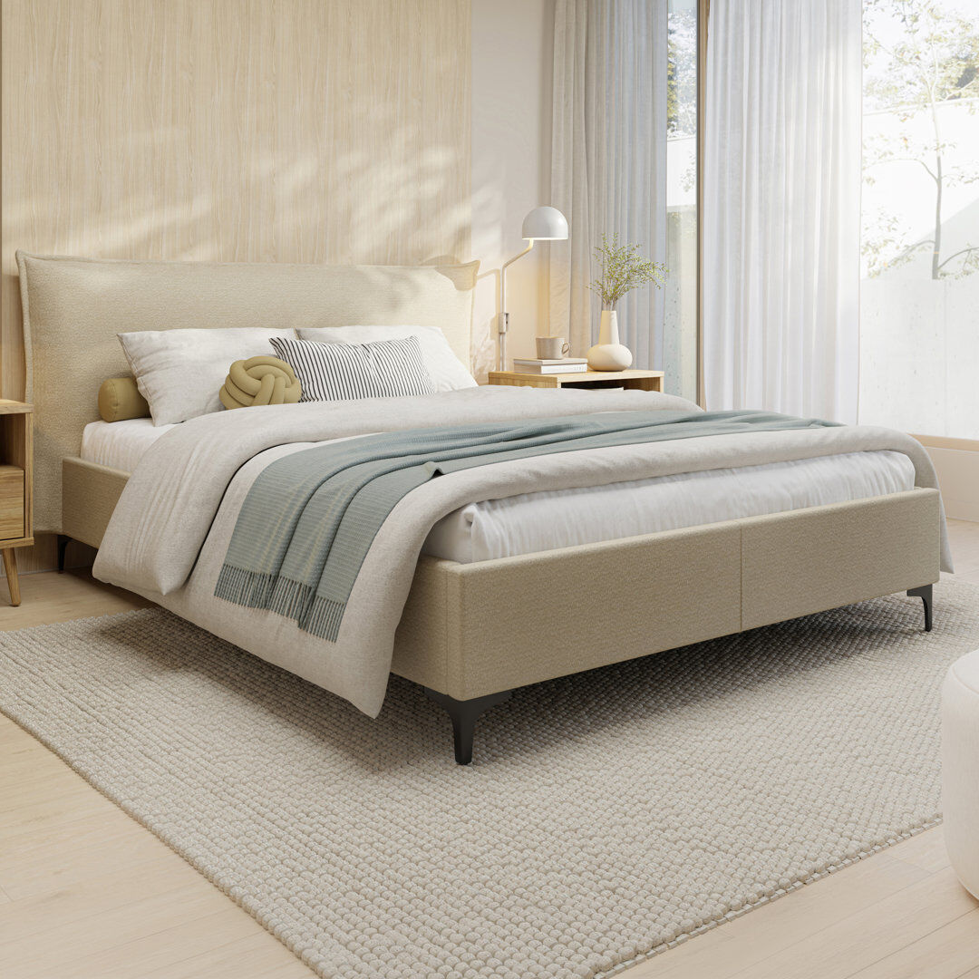 17 Stories Tavarus Upholstered Ottoman Bed Beige Double (4'6)