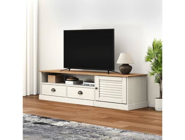 Meuble TV VIGO blanc 156x40x40 cm bois massif de pin 353173