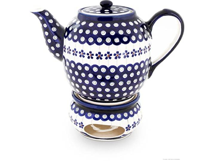 Original Bunzlauer Keramik Teekanne mit Stövchen 1.50 Liter im Dekor 166a