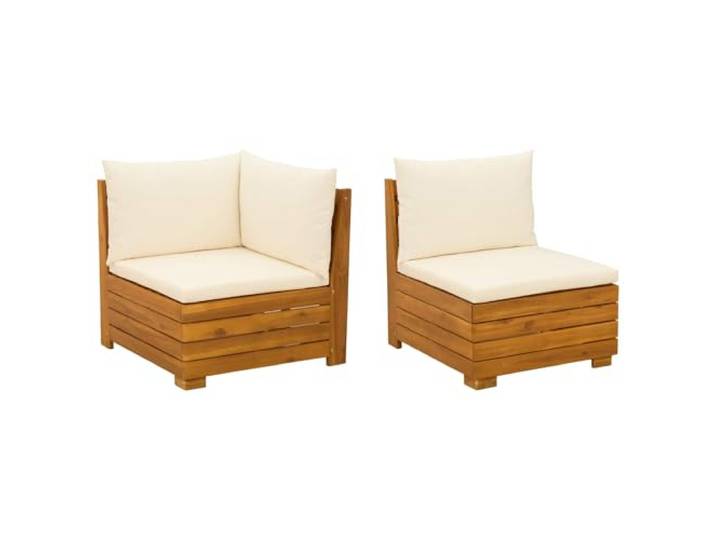 RJPLMFV Modulares Sofa, 2-teilig, Akazienholz, massiv, Braun Lattenrost, abnehmbare Kissen, waschbar, flexible Konfiguration für Terrasse, Garten, Balkon