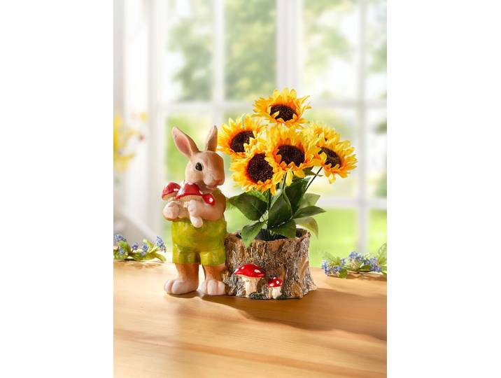Pflanztopf mit Hase, Braun-Grün