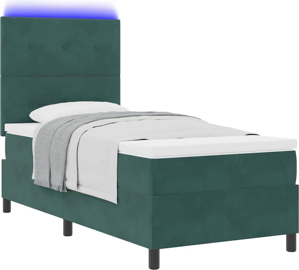 LED Boxspringbett mit Kopfteil Dunkelgrün 100 x 200 cm Samt