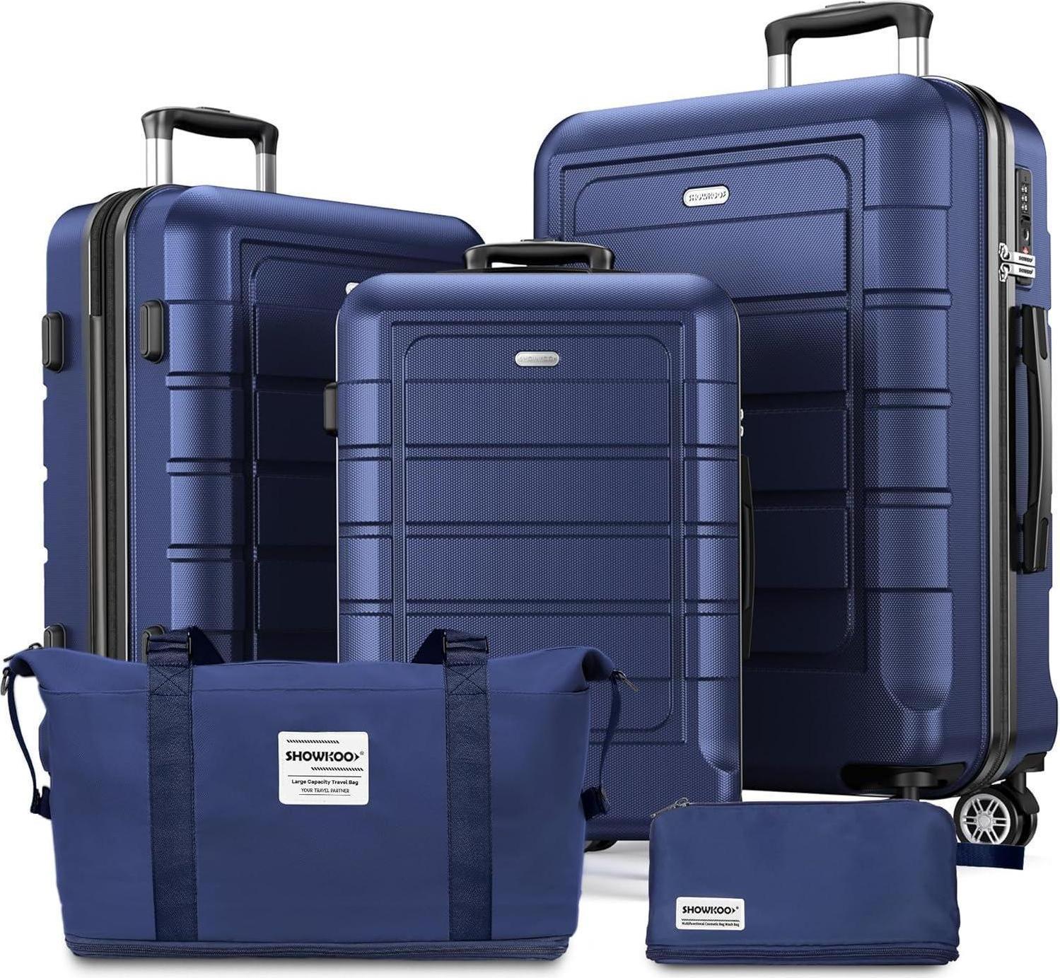 SHOWKOO Kofferset 5-teilig Hartschale ABS+PC Reisekoffer Handgepäck Sets TSA-Schloss Schwarz