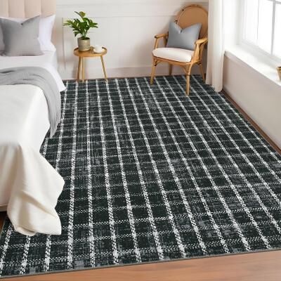 Garvee Distressed Geometric Checkered Area Rug