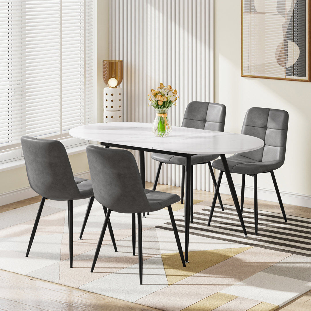 George Oliver 4 -Person Extendable Dining Set Grey/White 4