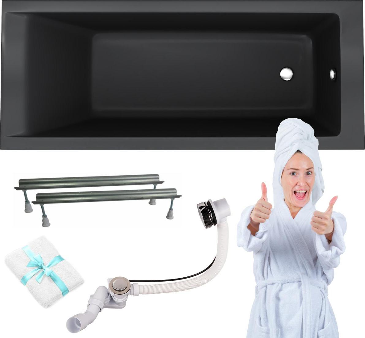Aqua For You | Kronos Slim Badewanne - 170x70cm - Antibakterielle Beschichtung - Einfach Zu Reinigen - Automatischer Syfon