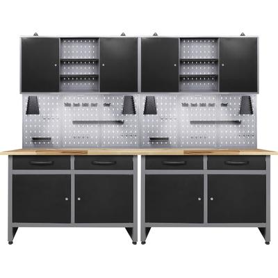 Werkstatt-Set ONDIS24 "Werner", schwarz, B:240cm H:205cm, Massivholz, Metall, Werkbänke, 240 cm, mit LED