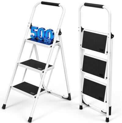 SUGIFT 3-Step Folding Step Ladder, Step Stool with Cushioned Handle and Wide Anti-Slip Pedals for Home, Kitchen and Workplace