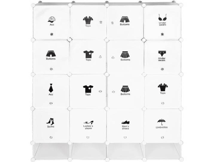 Armoire Penderie Modulable 16-Cube avec Portes Blanc KYUCC