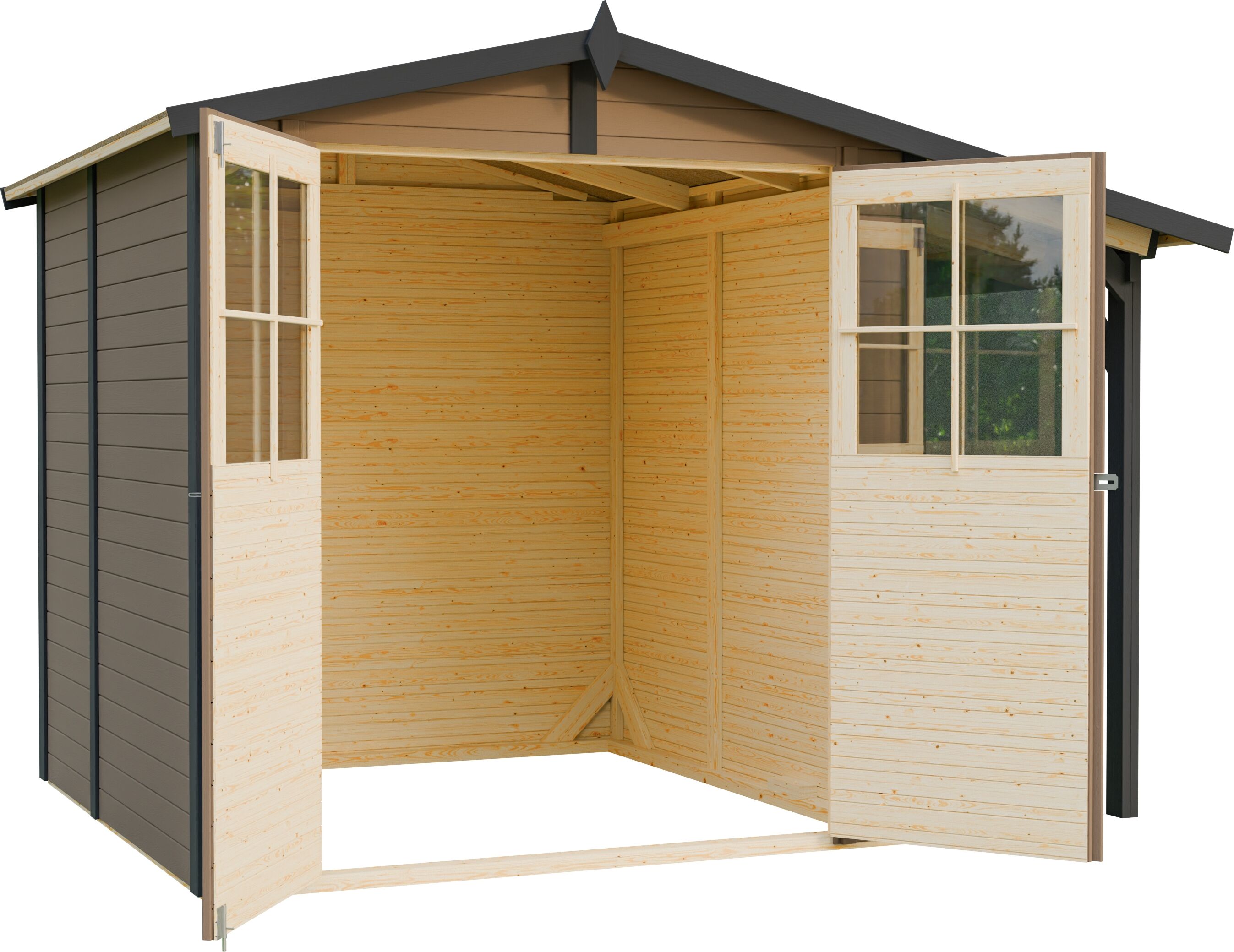 Gartenhaus KONIFERA "Tonio 2 Plus", beige, ohne Fußboden, ohne Dacheindeckung, Massivholz, Gartenhäuser, Gartenhaus