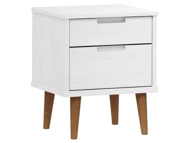 LKJephalotrope Nachttisch Weiß 40x35x48 cm Massivholz MOLDE Skandinavischer Beistelltisch fürs Schlafzimmer mit 2 Schubladen, robuster Ablage und eleganter UV-Lackierung.