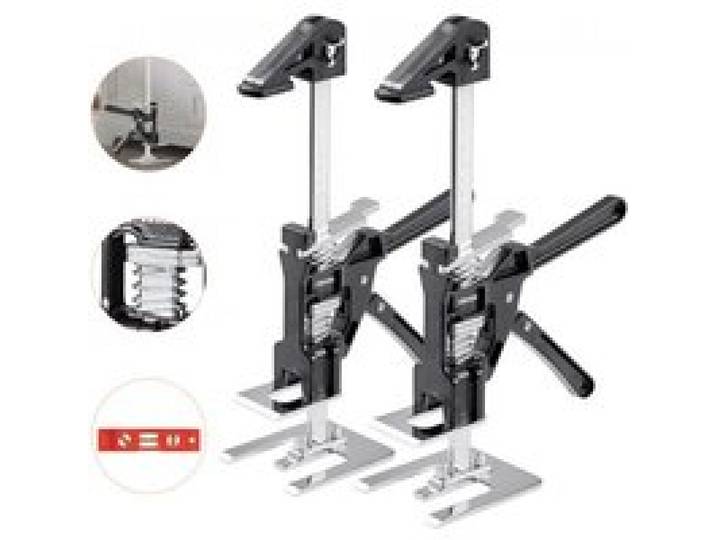 VEVOR Cric à Bras 2PCs, Lève Meubles Portes Plaques avec Capacité 100 kg, Outil de Levage Manuel en Métal, Hauteur Réglable jusqu'à 18 cm, avec Niveau Magnétique, pour Fenêtres, Installation, Noir