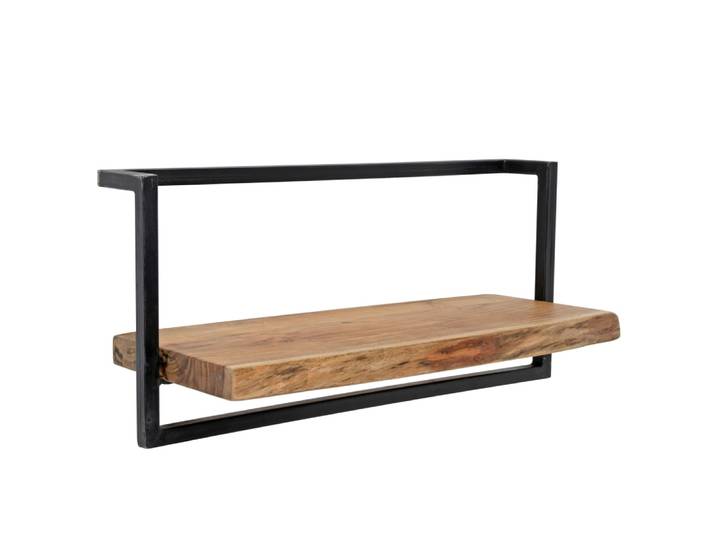 Etagère murale bord naturel en acacia massif cadre acier vieilli l65cm