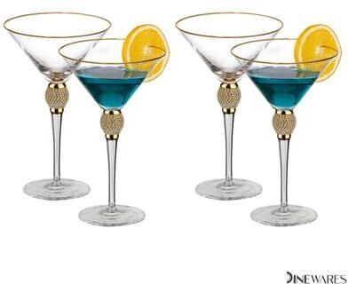 Dinewares Premium Clear Stem Crystal Martini Glasses with Rim and Diamond-like Rhinestones, Elegant 10oz Glassware Set for Cosmopolitan