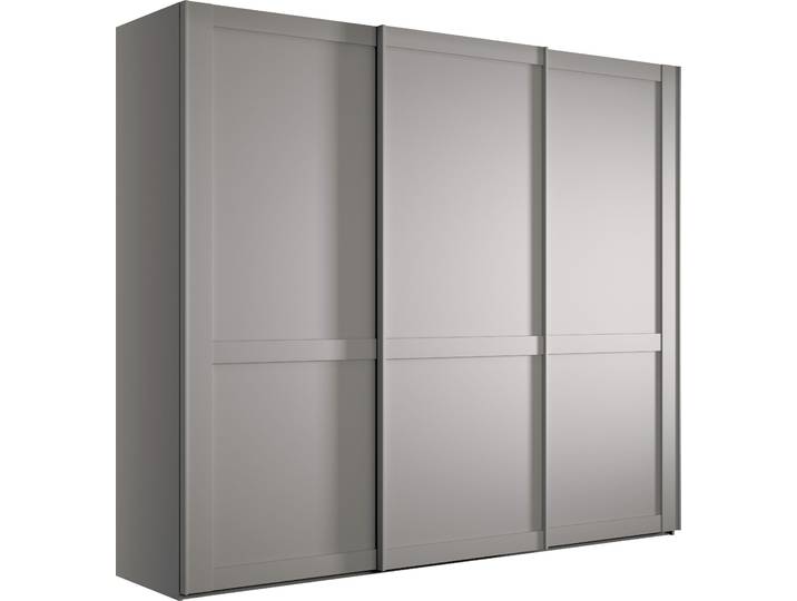 Schwebetürenschrank WIEMANN Göteborg , grau (kieselgrau, dekor), B:246,3cm H:220cm T:67cm, Holzwerkstoff, Schränke, Schwebetürenschrank, Querriegel und Griffleisten im Korpusfarbton