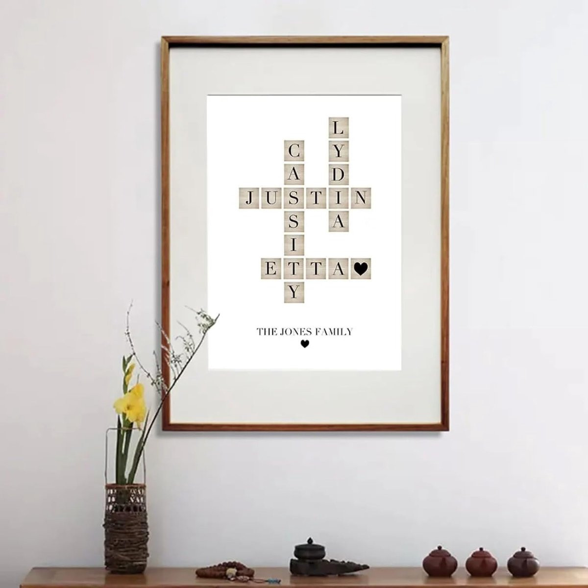 Gepersonaliseerde Houten Familie Naam Decoratie in Scrabble Stijl - Muurkunst met Namenpuzzel
