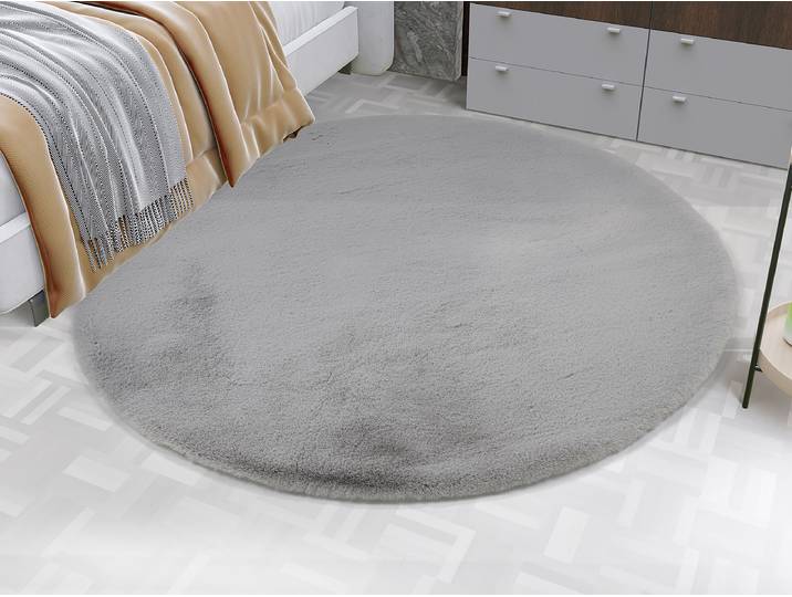 Tapis fausse fourrure Lavabile Soft rond Gris/Gris Ø 80cm Fourrure synthétique