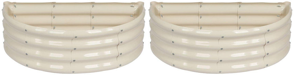 Harbour Housewares - Semicircular Galvanised Steel Raised Garden Bed Planters - Set of 2 Cream 30 cm H x 90 cm W x 45 cm D