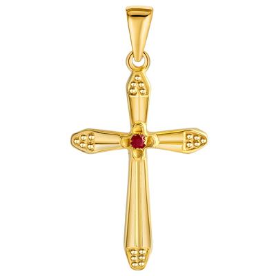 Kreuzanhänger FIRETTI "Schmuck Geschenk Gold 375 Halsschmuck Anhänger Halskette Kreuz", gold (gelbgoldfarben, rot, rot), Schmuckanhänger, Damen, Gelbgold 375, 0,75 g, mit Rubin