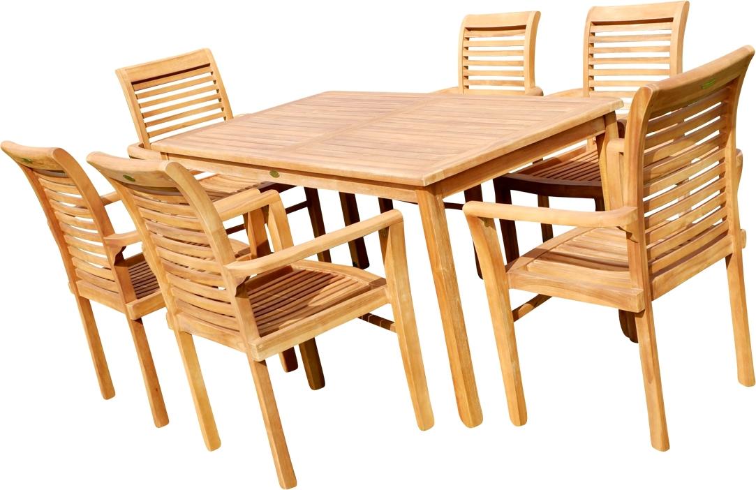 ALEOS. echt Teak Set Gartengarnitur Gartenset Gartentisch 150x80cm + 6 Stapeltuhl Sessel stapelbar Holz Serie ALPEN