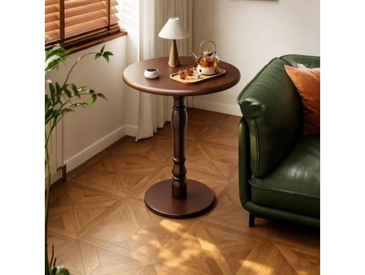 PEIVYRBCGA Runder Beistelltisch Massivholz Geschnitzte Beine 47cm 56cm Vintage Massivholz Beistelltisch für Wohnzimmer(A)