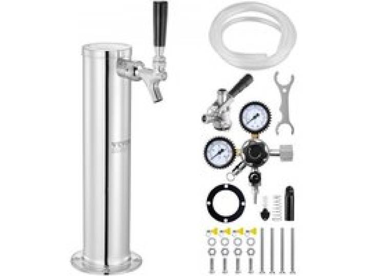 VEVOR Kit Colonne à Bière Un Seul Robinet, Distributeur de Bière Boisson en Acier Inoxydable, Tireuse à Bière avec Régulateur à Double Jauge W21,8 et Coupleur de Fût Système S, pour Bar Restaurant