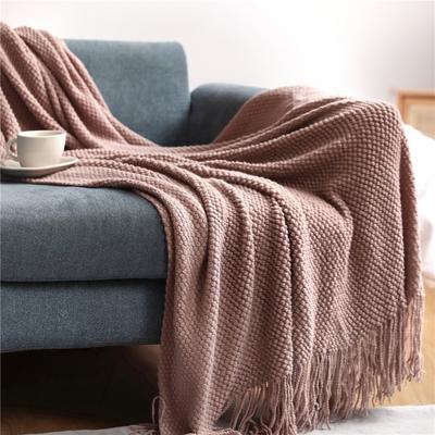 Quick Pick Pro Corn Grain Waffle Embossed Knitted Blanket, Textile City Thickened Winter Warm Throw With Tassels, Decorative Bedspread pink s