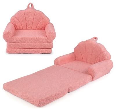 Costway Convertible Kids Sofa 2-in-1 Fold out Toddler Couch Chair-Pink