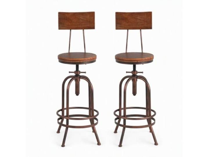 BOKKOLIK Set mit 2 industriellen Barhockern, drehbarer Holzsitz, Barhocker, höhenverstellbar, 66–81,8 cm, Küchen-Esszimmerstühle