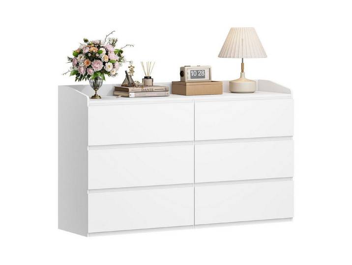 LuxusKollektion Kommode Kommode 138 cm 6 Schubladen weiß Arbeitsfläche oberes Geländer (1 St)