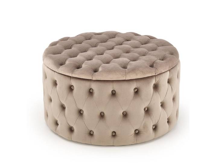 Pouf Beige Capitonné 70cm Avec Coffre Lydie