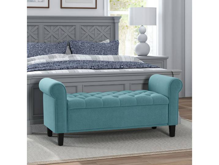 Banc bout de lit coffre de rangement tissu velours vert