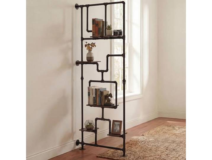 Mendler Raumteiler mit Regal HWC-P10 203x80x20cm Metall - dunkelbraun Wohnregal, Ablageregal, Industrial, Melamin, MVG