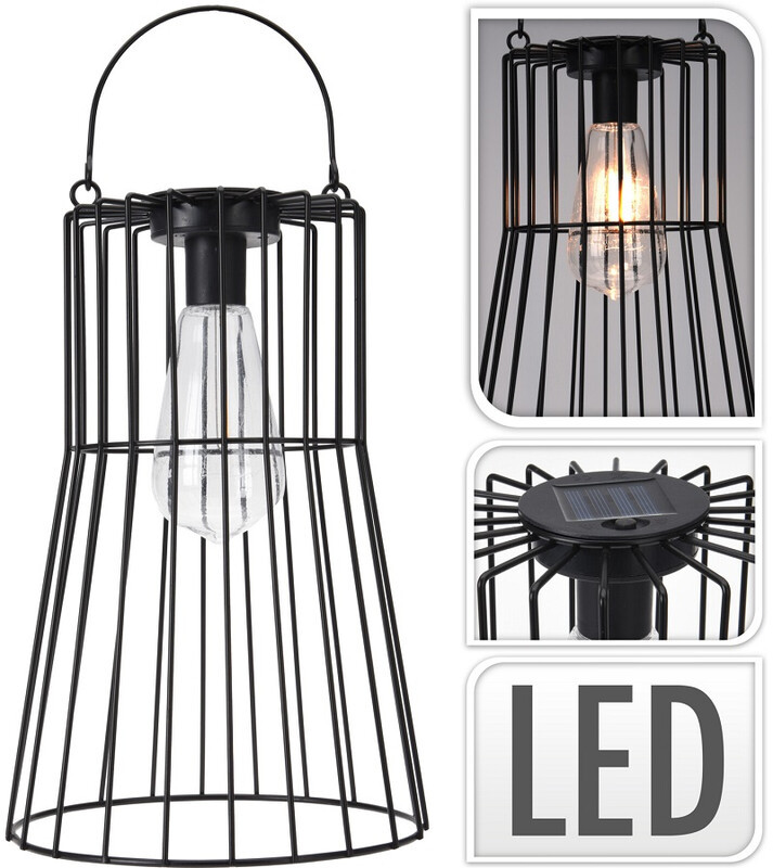 Progarden LED Zonne-energie Lantaarn voor tuin en terras, Zwart, Hoogte: 29,5 cm