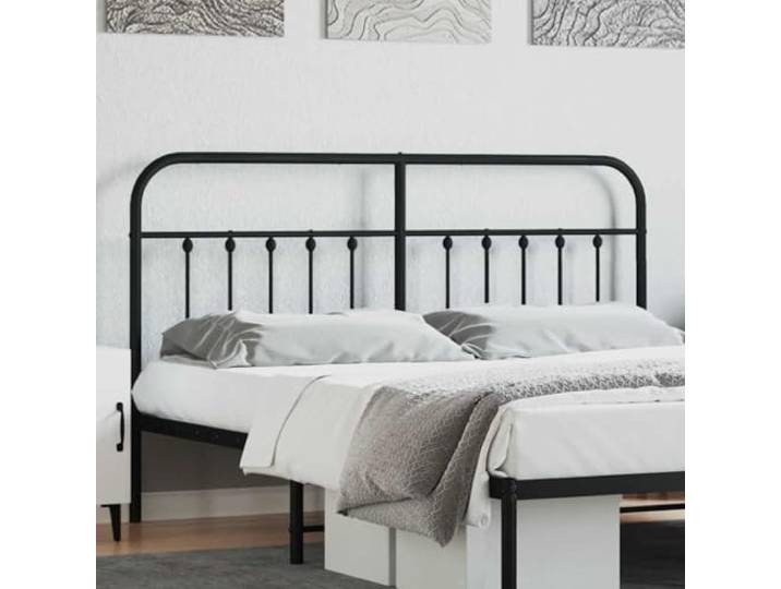Stilvolle Metall-Ersatz-Kopfteil 160 cm, schwarz aus pulverbeschichtetem Stahl, bietet eine robuste Rückenstütze beim Lesen oder Fernsehen im Bett.